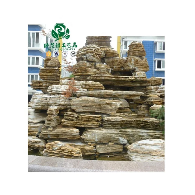 Zhen xin qi crafts  Landscaping Decoration for Garden artificial fiberglass garden rock water fountain