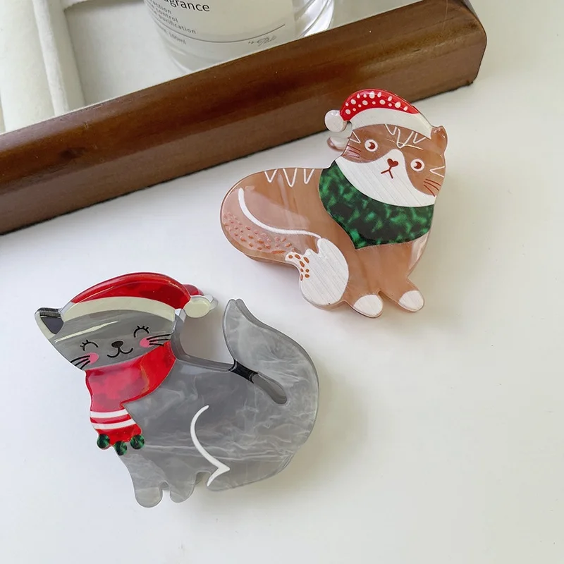 2023 Cute Elk Christmas Hair Clip for Women Cat Dog Hat Animal Claw Festival Hair Jewelry Accessories Acetate Hair Claws