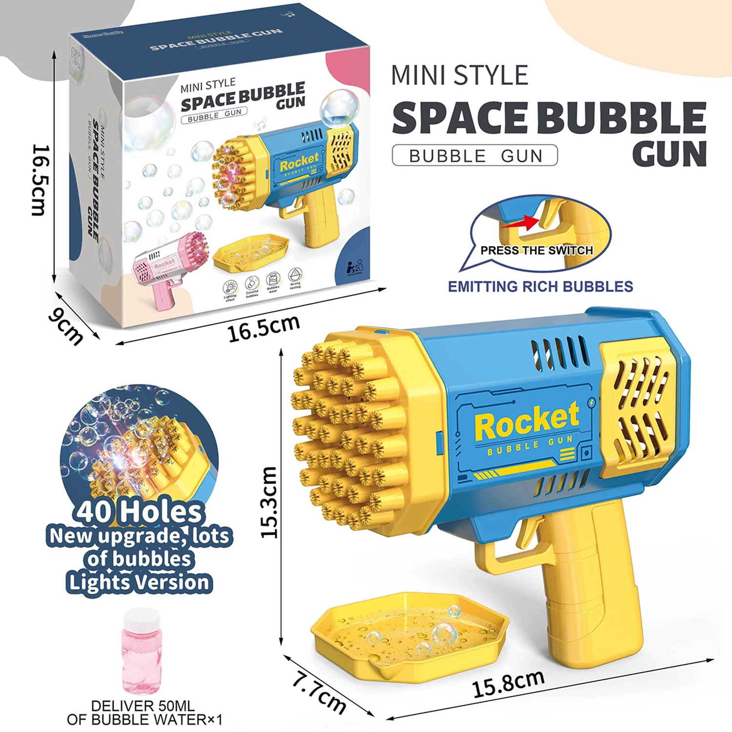 40 Holes Bubble Bazooka Machines Mini Bubble Maker Blower Gun Toys for Boys Girls Kids Outdoor Play Summer Party Toys