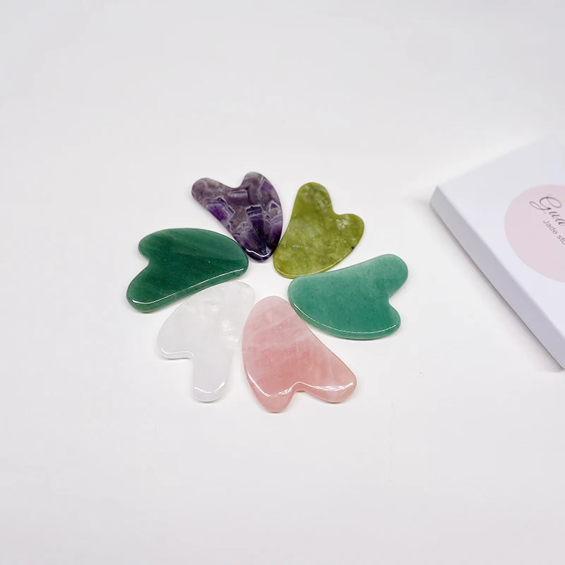 Wholesale Rose Quartz Guasha Face Body Massage Scraper Heart Shape Jade Pink Gua Sha Stone