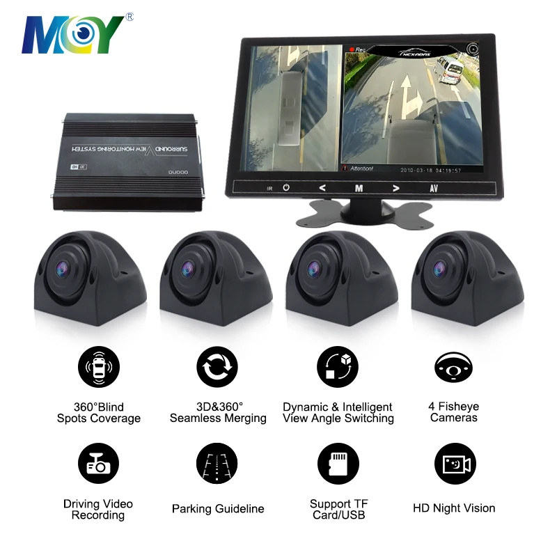 3D Minibus Video Recording Camera System 360 CCTV Camera Super Wide Angle Bird View Camera DVR for Camper Van