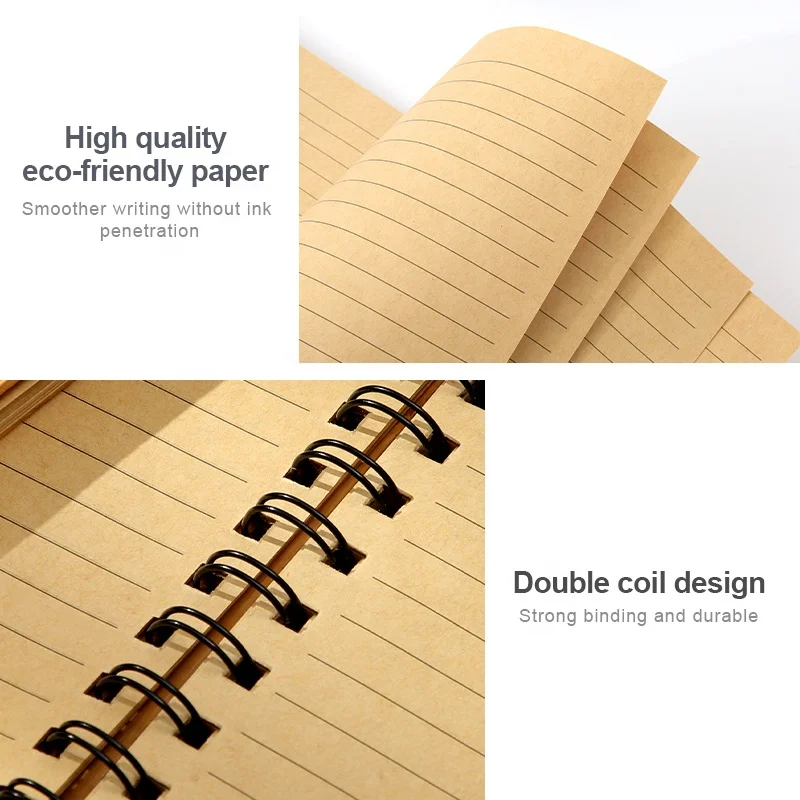 custom Wooden Cover spiral notebook hardcover Wholesale Good Quality Bamboo Cover Sprial journal  Notebook