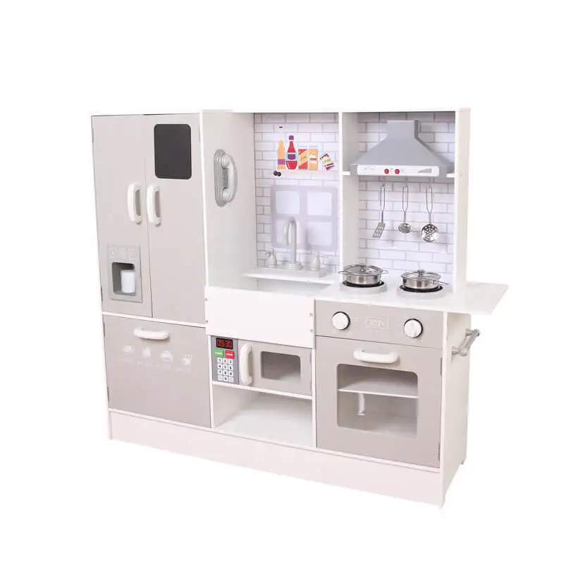 Retro Wooden Play Kitchen and Refrigerator 2-Piece Set with Faucet, Sink, Burners and Working Knobs, Pink, Gift for Ages 3+