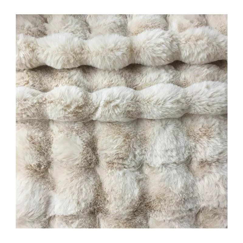 Solid color dyed beige long hair 20mm embossed pattern artificial synthetic faux rabbit fur plush fabrics