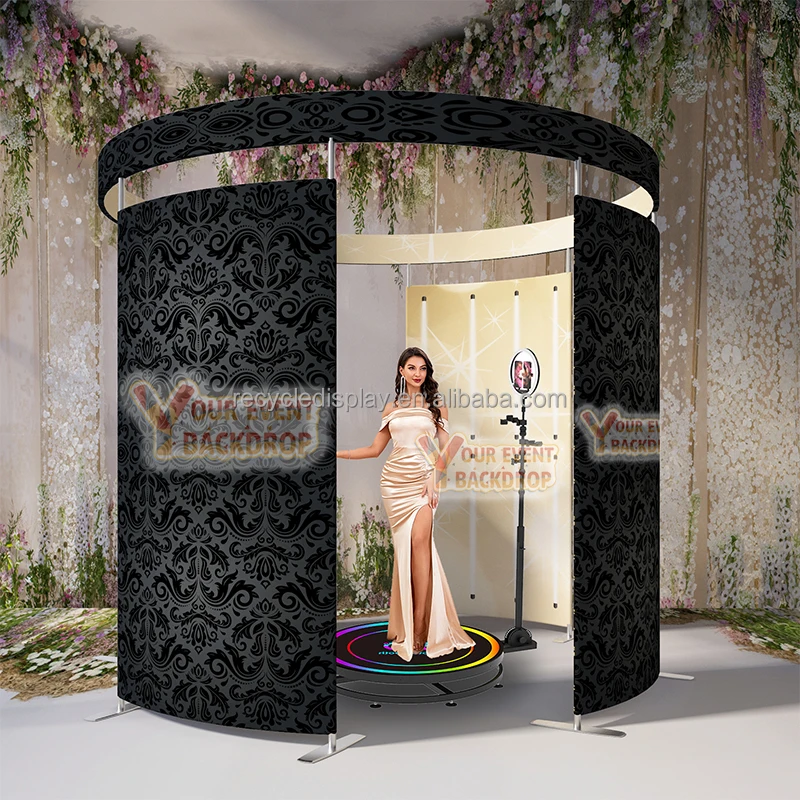 2024  Romans New Vogue Tension Fabric Led Video  Green Screen Custom Stand Circular Sequin 360 Photo Booth Enclosure Backdrop