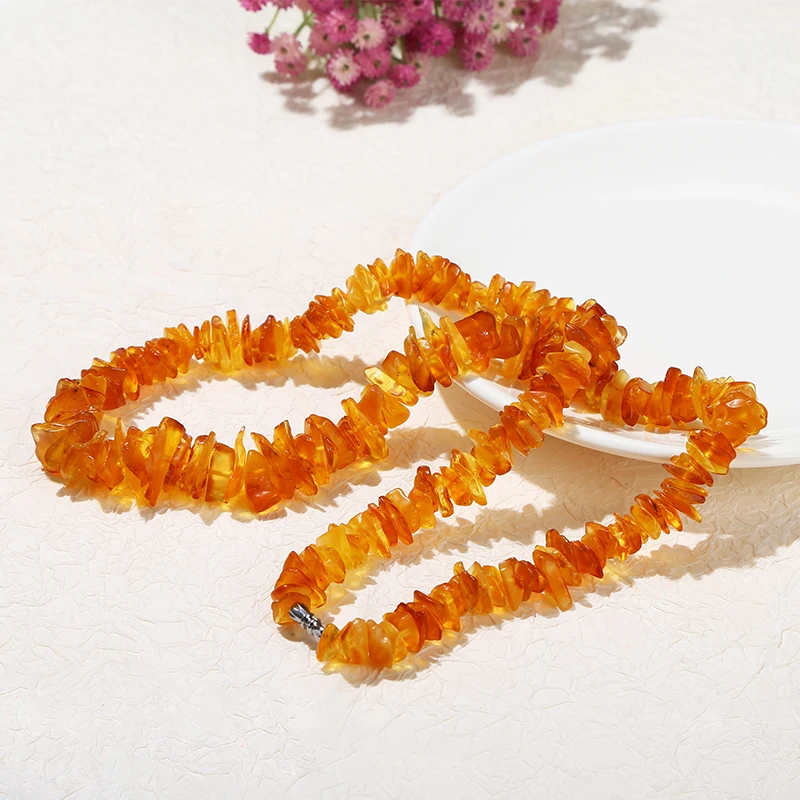 JD GEMS Handmade Baroque Style Irregular 100% Real Original Amber Beads Jewelry Natural Beeswax Amber Gravel Necklace