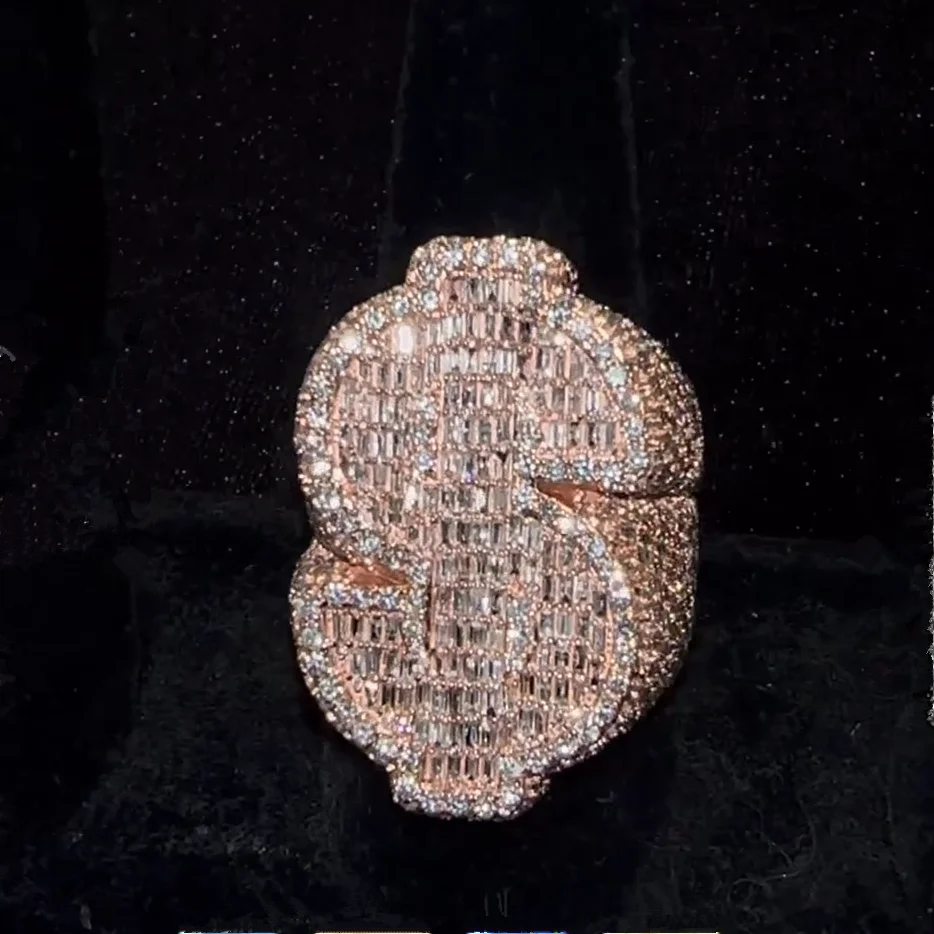 Certificate Rapper Jewelry Iced Out Sterling Silver Custom Hip Hop VVS Moissanite Men Ring