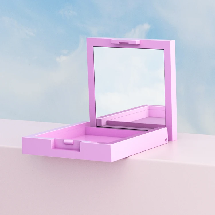 Custom Cosmetic Container Square Plastic Pink Single Empty Blush square press Powder Compact Case Packaging With Mirror