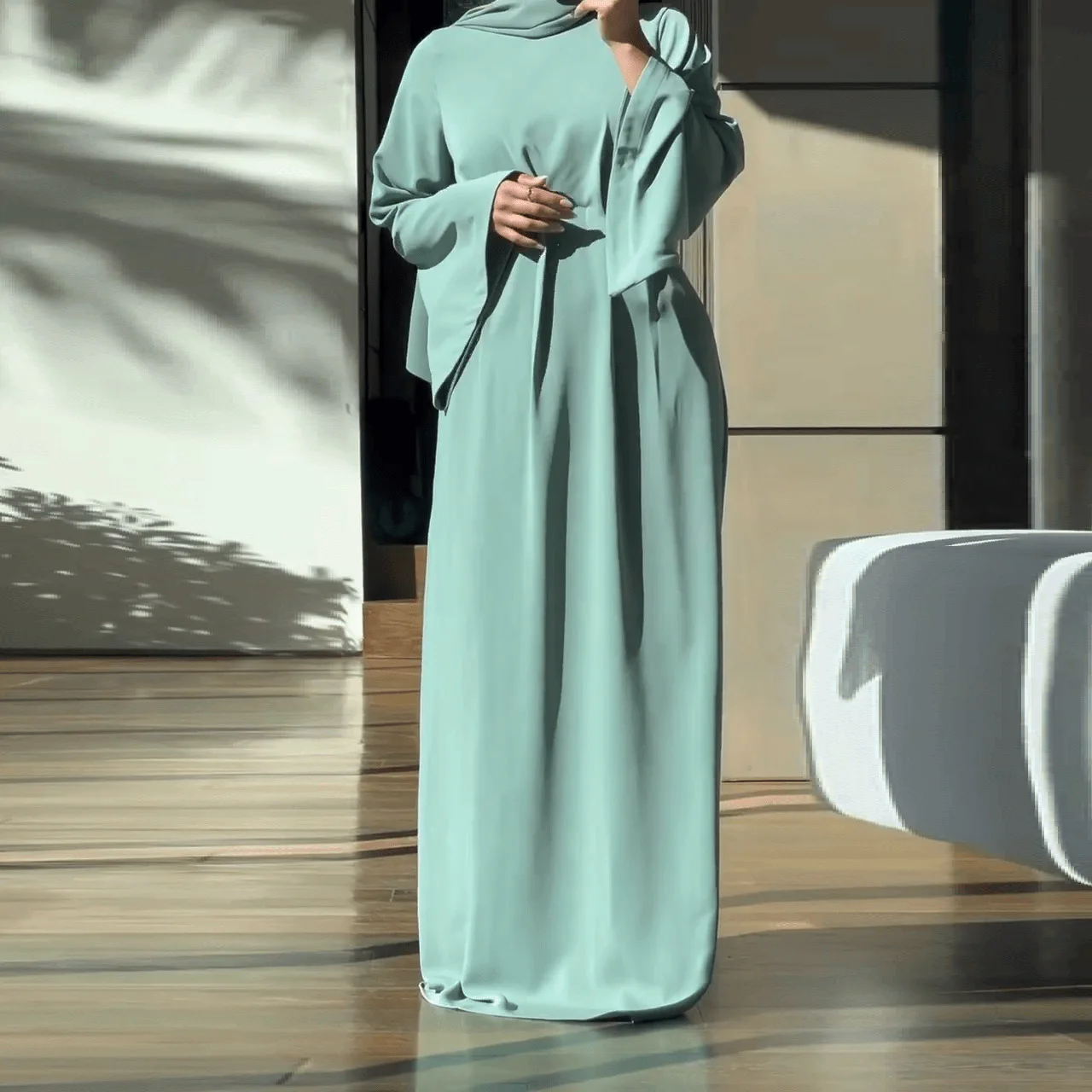 Islamic Women Crew Neck Dress Muslim Eid 2024 For Muslim Girl New Fashion Plain Modest Abaya Clothes