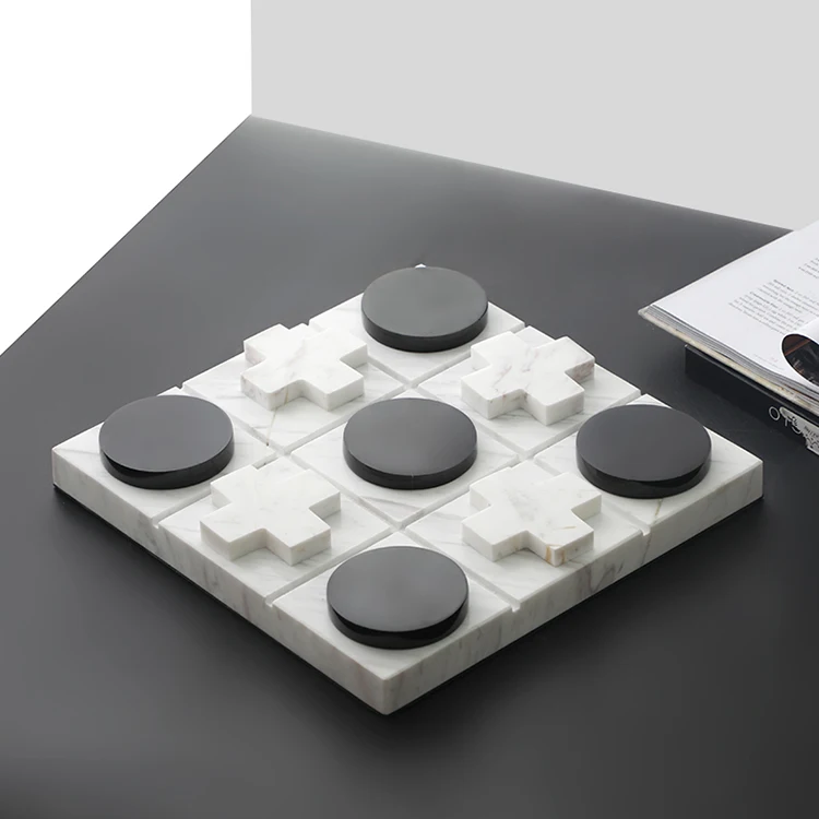 2022 Custom white black marble desktop accessories tic tac toe chess pieces board game for home interior