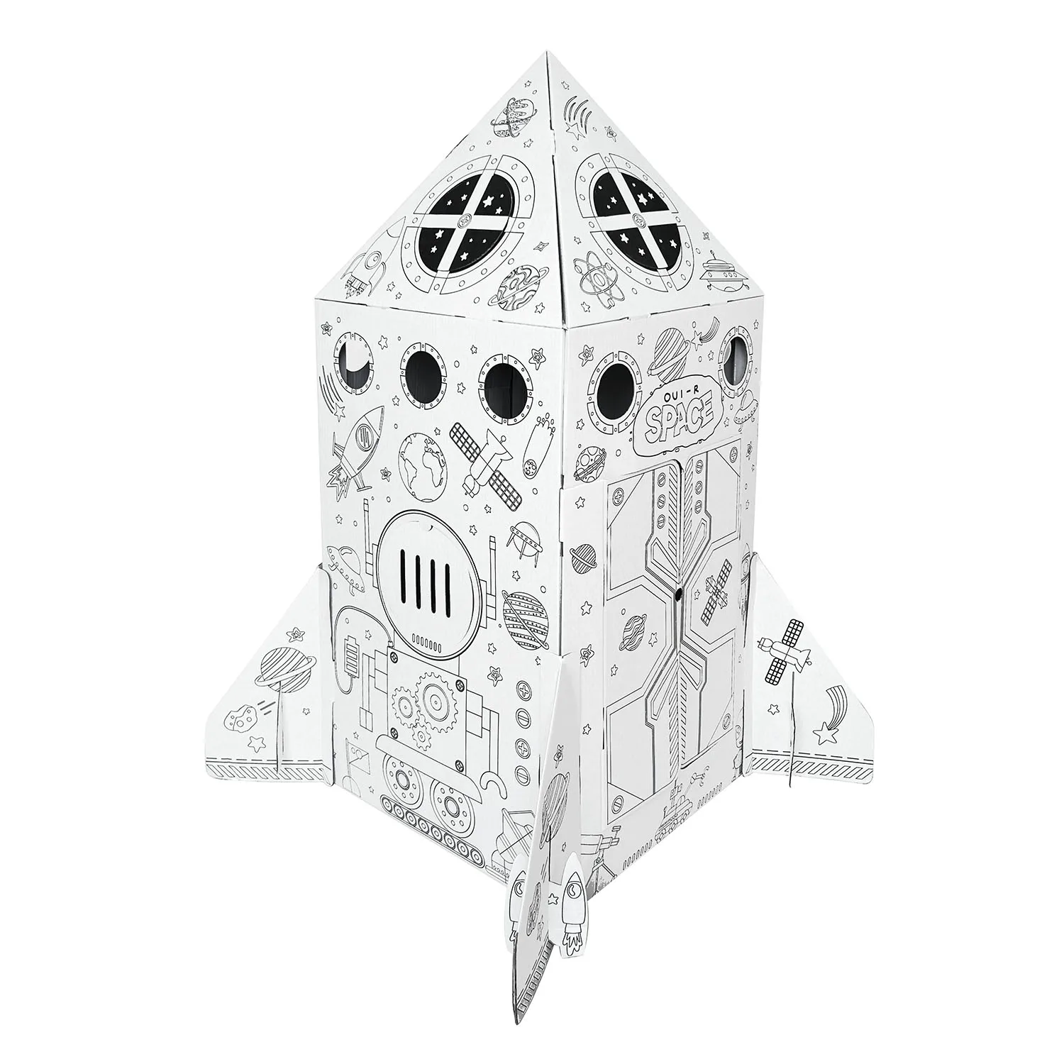 Eco-friendly Kids Rocket Learning Painting Game Doodle Big Drawing Colour-in Cardboard Playhouse