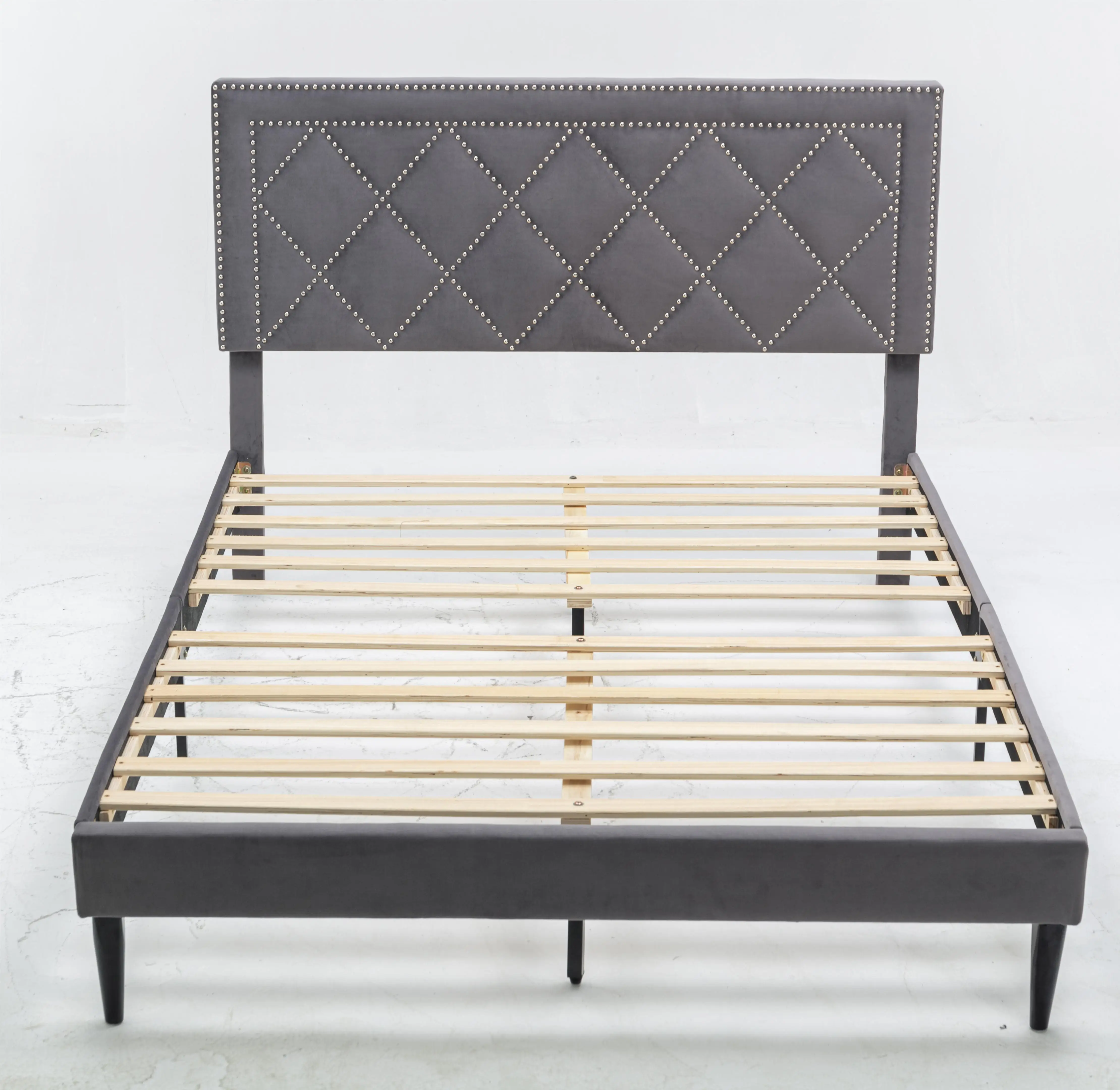 Factory Price Latest Design Tufted Royal king Size Queen Upholstered  Bed Frame
