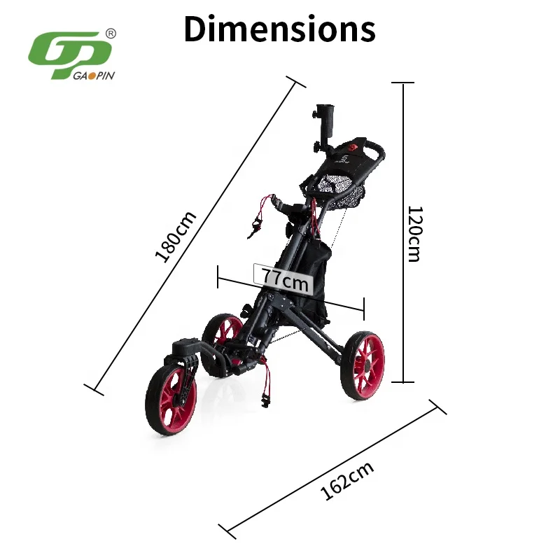 Hot Sales 360 Degree Rotating Front Wheel Aluminum Easy Folding 3 Wheels Golf Trolley Compact Golf Push Trolley for Clubs