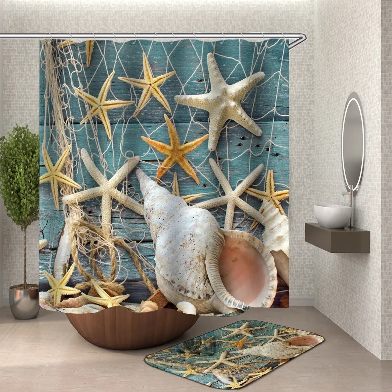 i@home ready made new design 3d fashionably bathroom ocean blue shower curtain island set
