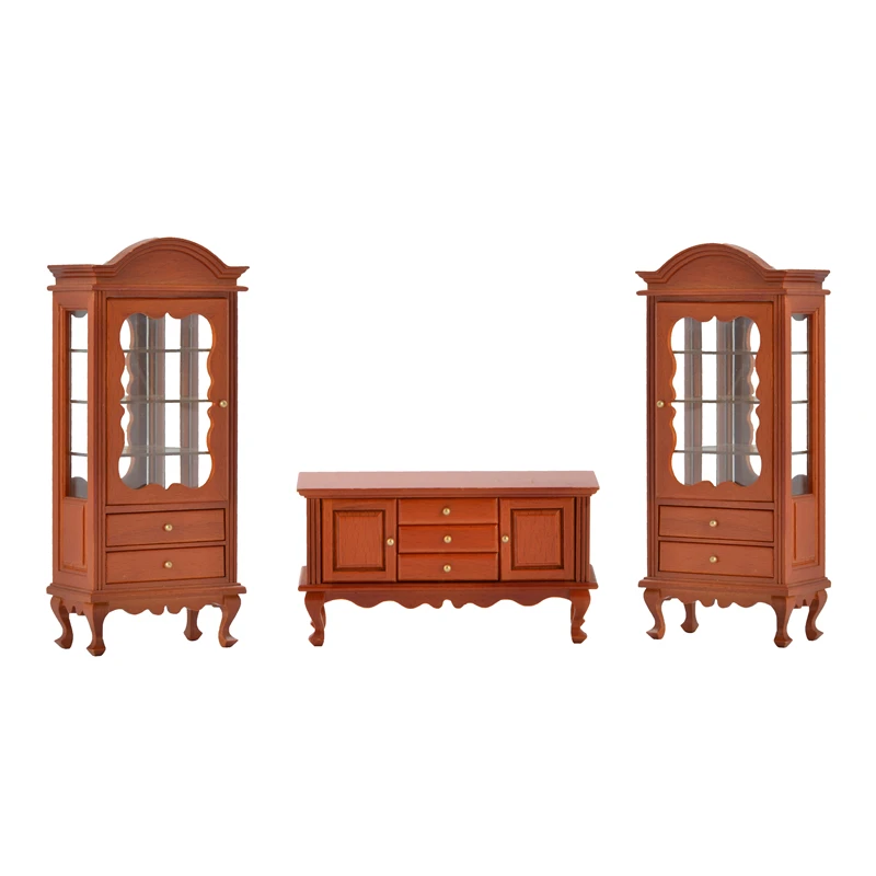 Wooden Dollhouse Miniature Furniture Dinning Living Room Display Table Sets Cabinet