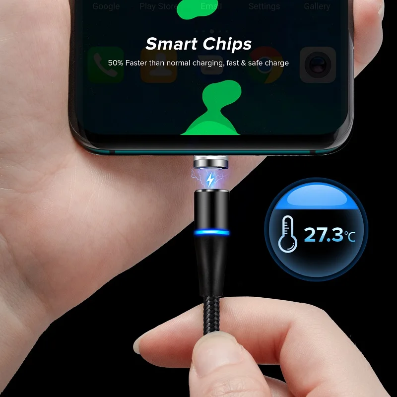 High Quality 1m 2m 360 Degree Led Data Type C Micro 8-pin Magnet Cable Fast Charging 3 In 1 Magnetic Usb Cable