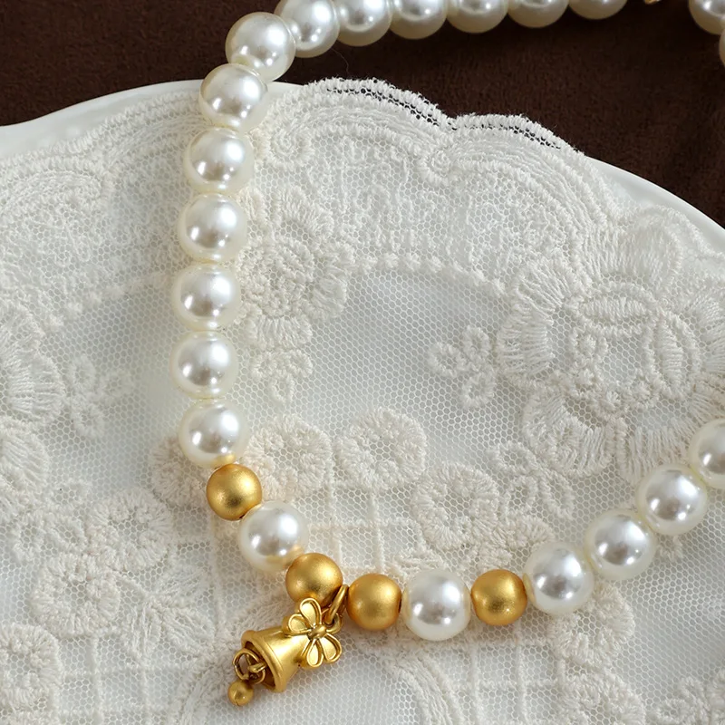 Pet Products Cat Pearl collar adjustable small and medium-sized dog necklace Christmas wishing bell