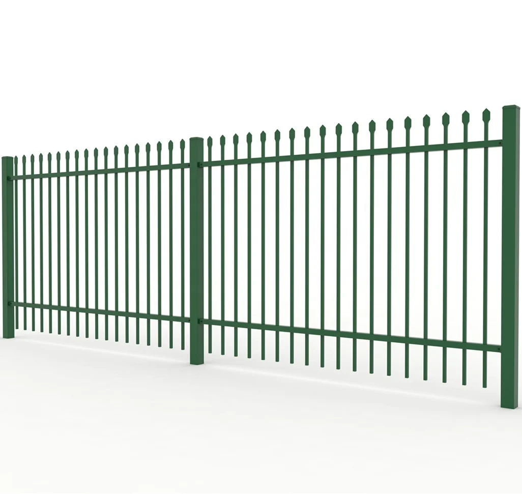 powder coated spear top metal picket fence steel tubular bar railing fencing design