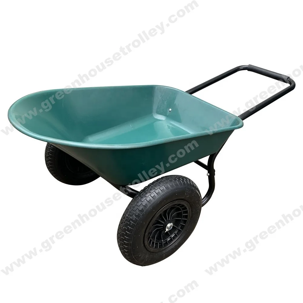Gardening wheelbarrow with big poly tray 78L capacity