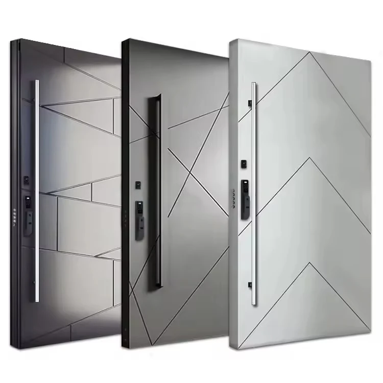Luxury Italian Big Front Stainless Steel Door Design Villa Entrance Security Modern Entry Black Aluminum Front Pivot Door
