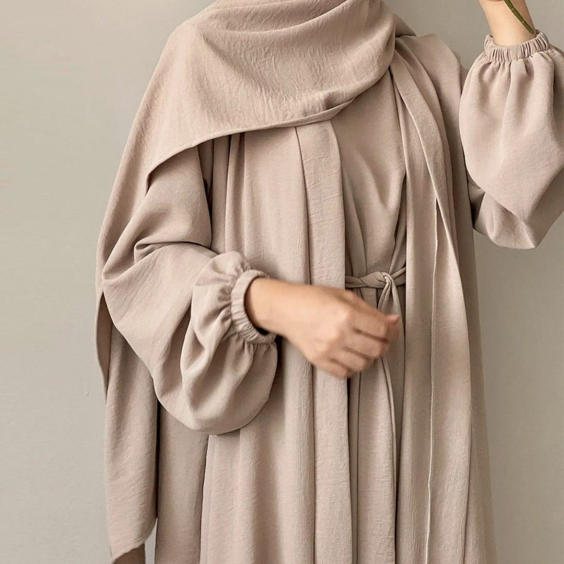 2024 Wholesale Latest 2 Piece Jazz Abaya Set Plain Abaya Eid Ramadan Islamic Clothing Women Muslim Dress
