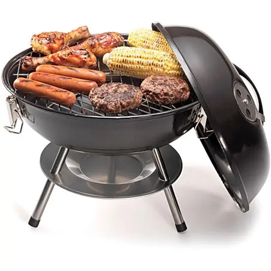 Family Portable Lightweight Powder Coated Barbecue Kettle Grill Tabletop Smokeless Charcoal BBQ for Outdoor Camping