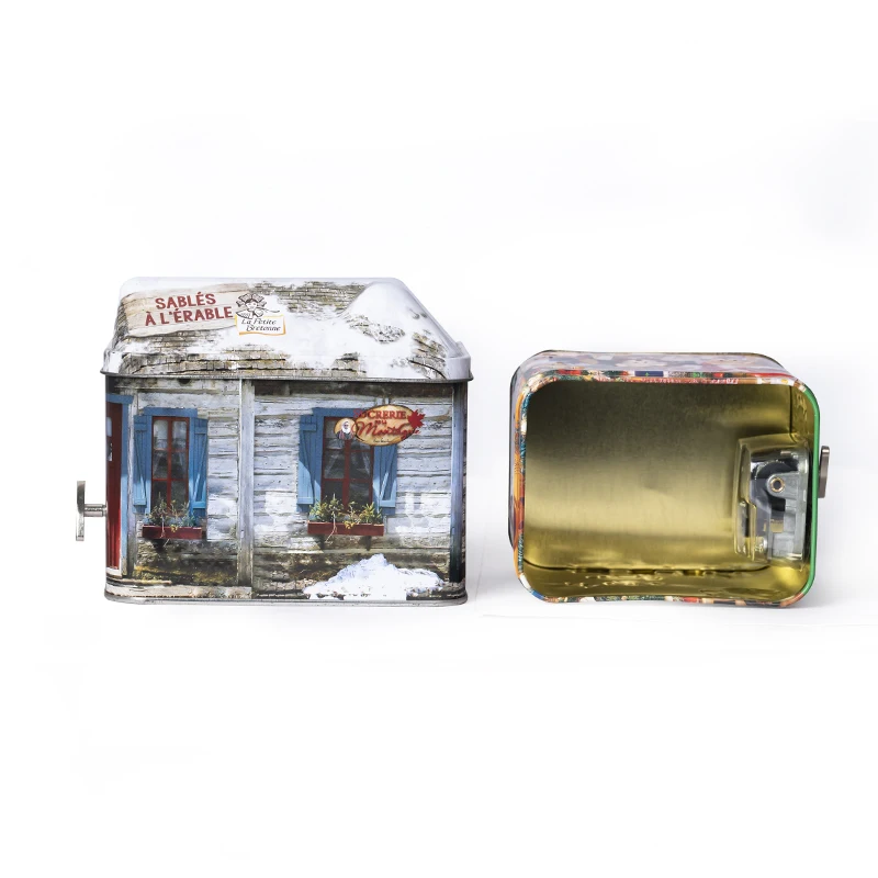 Rectangular metal musical tin box a multifunctional tin can for biscuit or candy tin music box