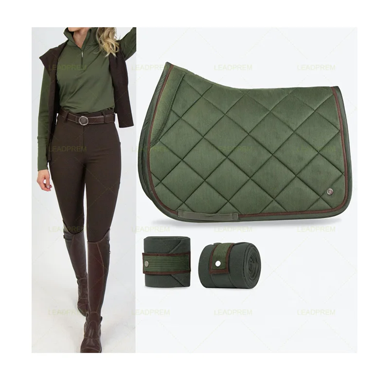 Wholesale Equestrian Horse Riding Products Corduroy Saddle Pad Polo Wraps Women Baselayer Custom Equine Equipment