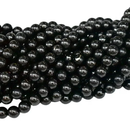 Wholesale A Grade Nature Smooth Gemstone  Russia Shungite Beads For Jewelry Making