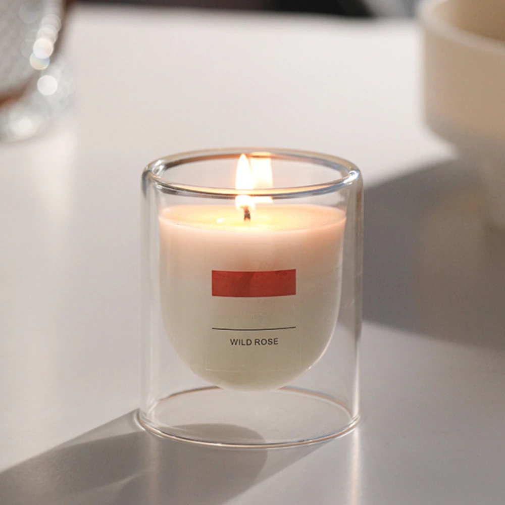Custom Luxury Design Double Class Holder Candle Container Cylinder Glass Candle Jar for Scented Wholesale Candle Making Supplies