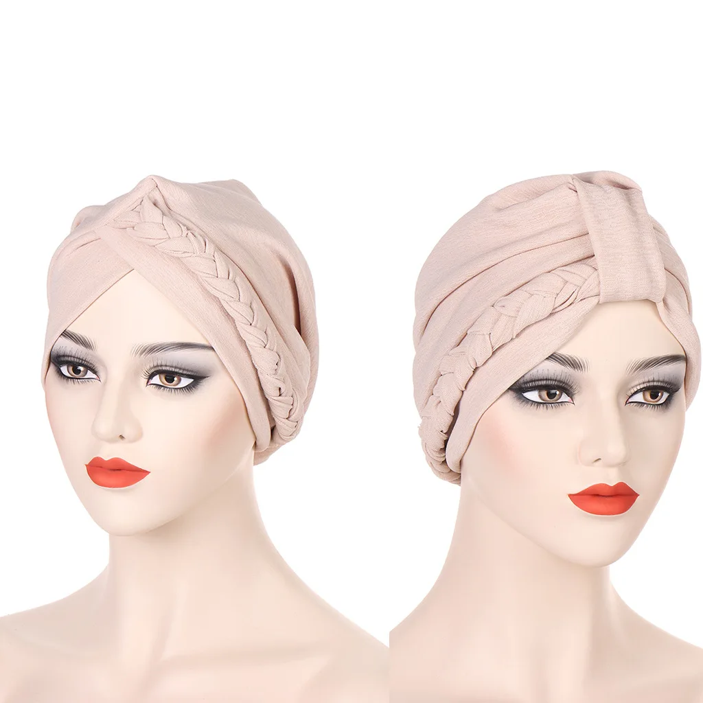 Muslim Women Inner Braided Bandanas Hijab Comfort Fashion Turban Hat Cross Knot  Hats Head Wearing turbante