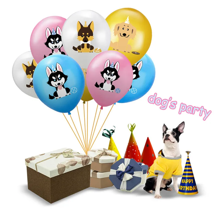 Professional factory pet party balloons set cute dog triangle pull flug reusable party supplies