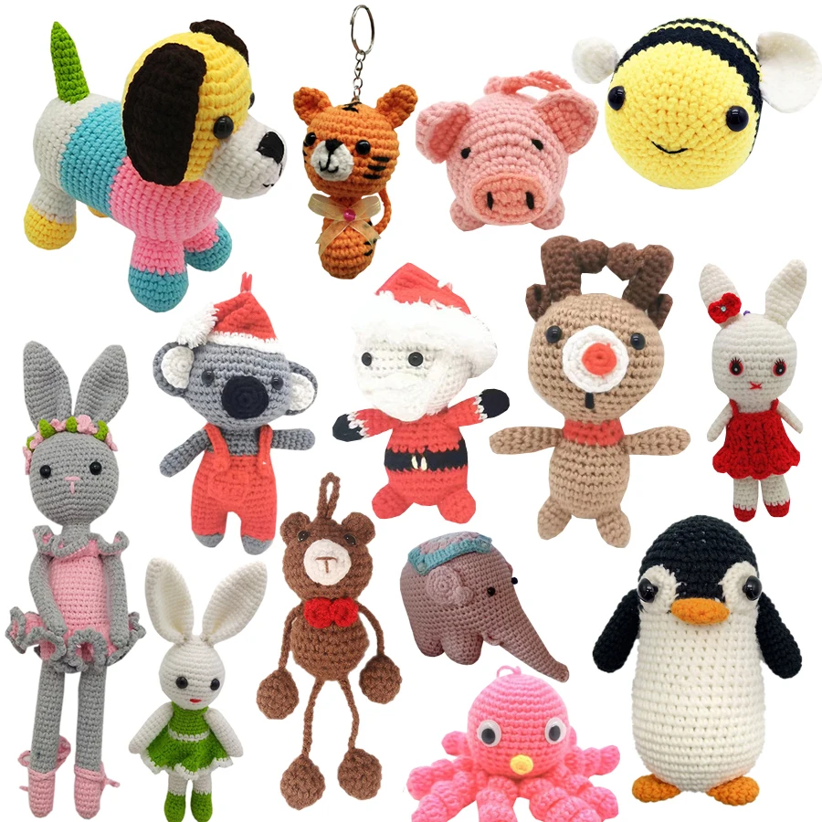 Custom Cute Wool Knitted Animal Toys for Children Christmas Gifts Handmade Knitting Amigurumi Crochet Keychain Bunny Dog Dolls