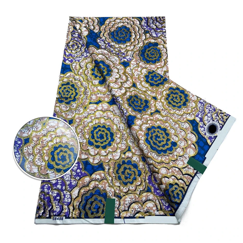 New African Grand Wax Fabric Ankara Glitter Best Golden Batik Pagne Loincloth
