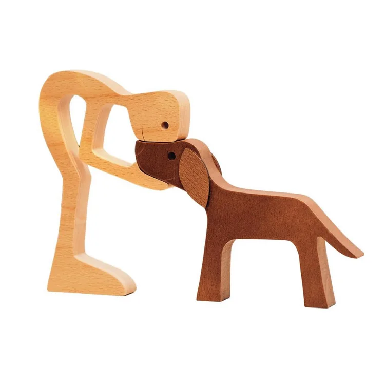 Hot Sale  Wooden Pet Carvings Dog Statues Home Decor Figurines Home Decor