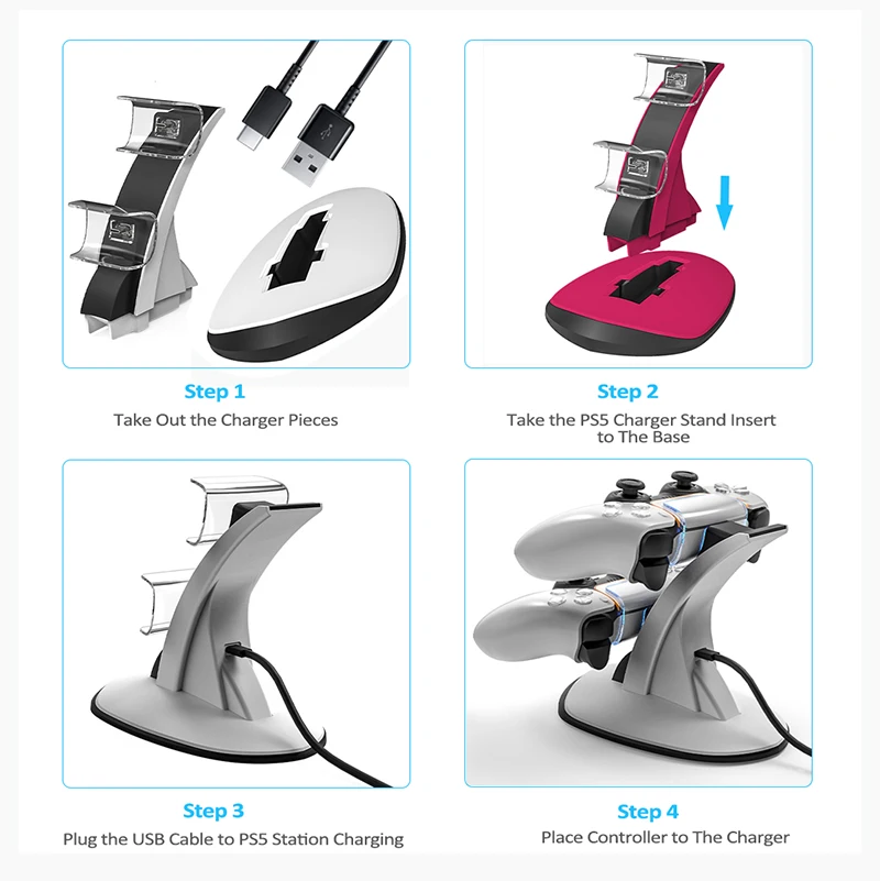 Portable Game Accessories Dual USB PlayStation 5 Controller Fast Wireless Seat Chargers Dock Station PS5 Pad Controller  Charger