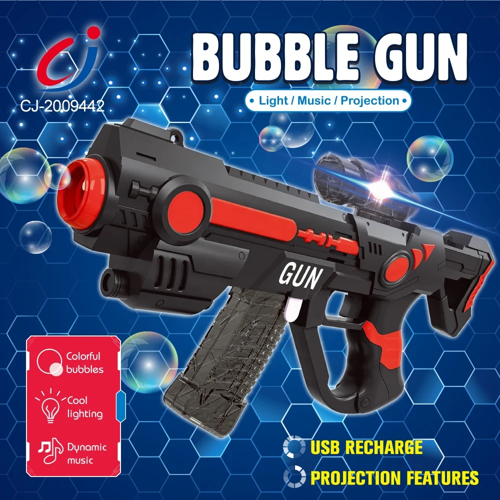 Chengji outdoor summer game kids super light up projection toy gun 2 in 1 handheld automatic jouet pour enfants 2024 bubble gun