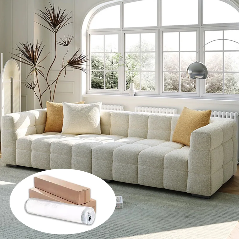 Vacuum Compression Cozy Chesterfield Design Sofa Couch Set Morden Beige Velvet Fabric Tufted Three Seater Sofa