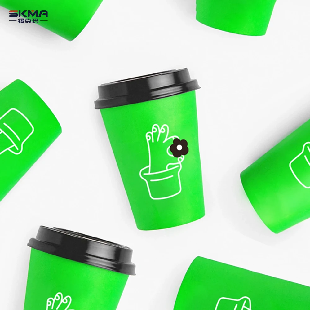 2024 New Style Double wall paper coffee cups with plastic lids for coffee shop Custom logo disposable paper cup