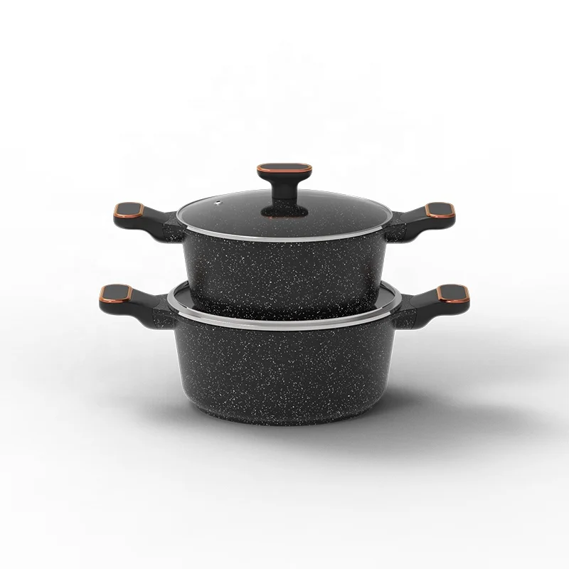 12pcs Black Marble Coating Cookware Set Best Selling Die Cast Aluminum Casseroles Pans Wok and Milk  Pan