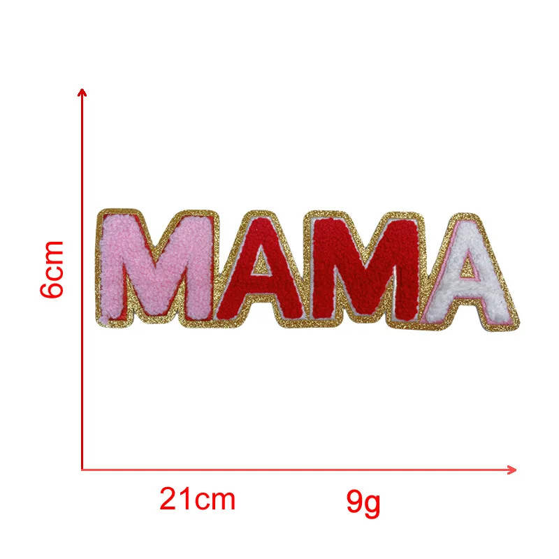 Wholesale custom embroidery patch iron on letters sequin glitter mama chenille patches for clothes