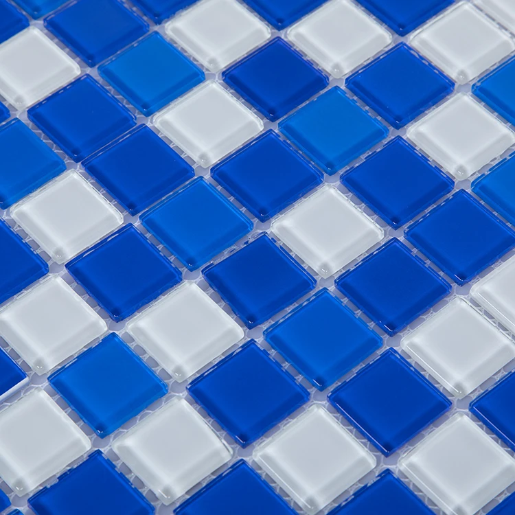 Blue white square classical swimming pool glass mosaic tiles for hotel project