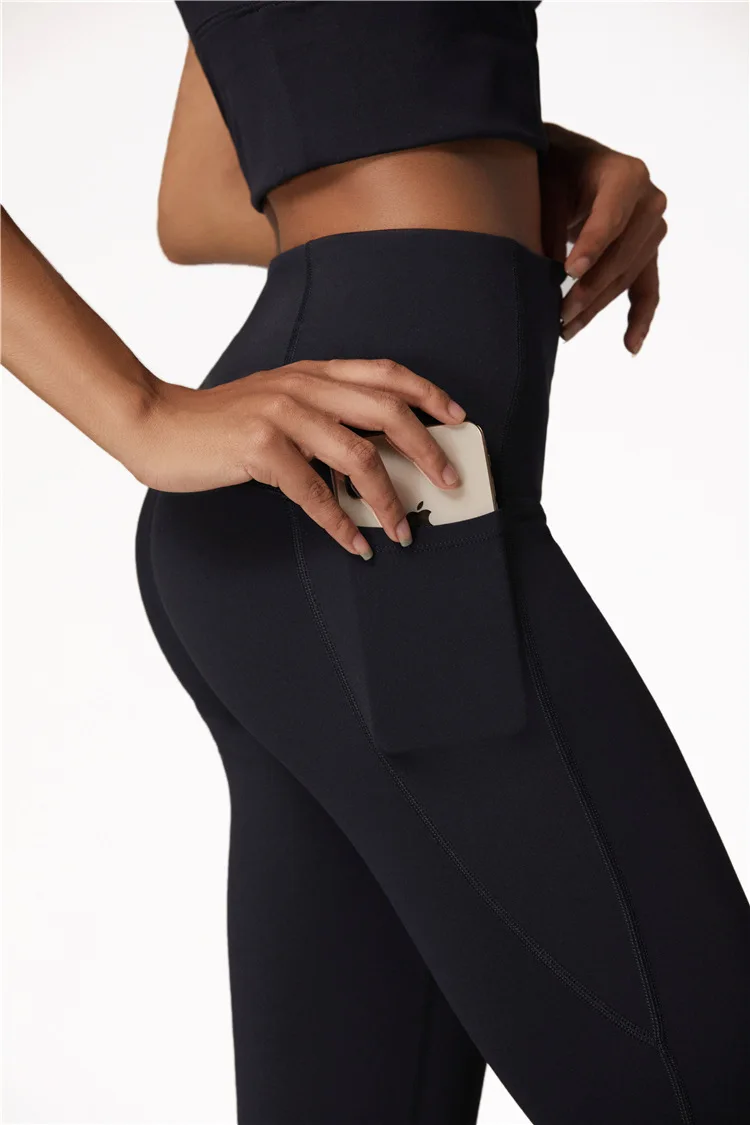 
2020 New Double Layer High Waist Nylon Sports Fitness Pants Tummy Control Yoga Pants With Pocket 