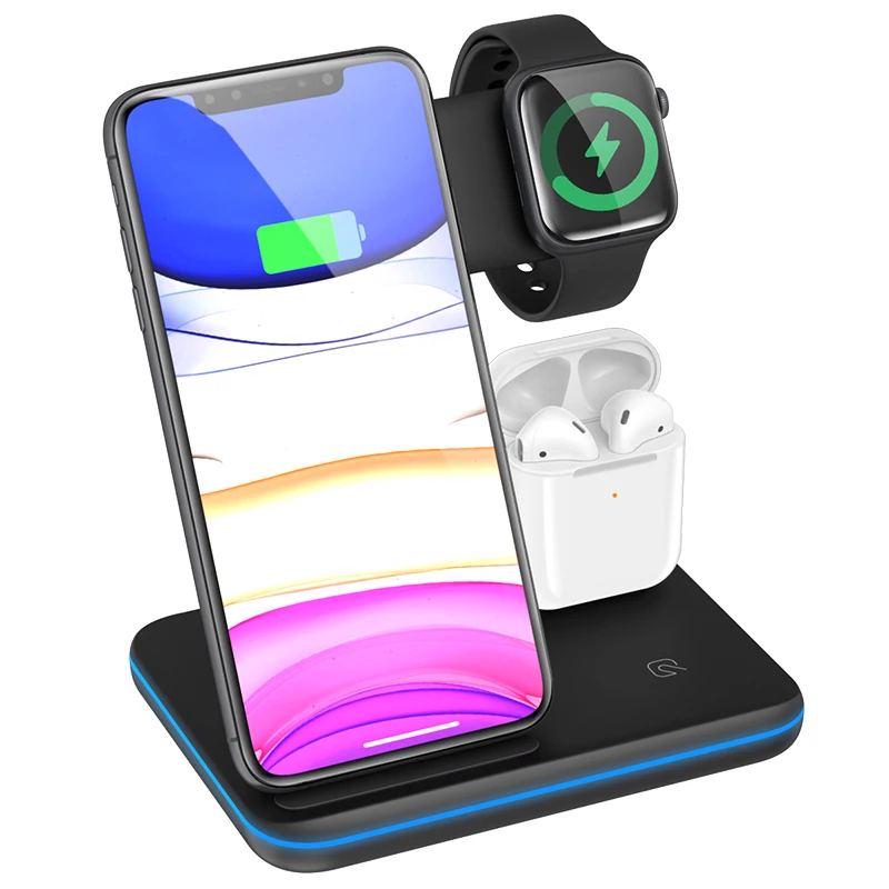 
amazon top seller 2021 Qi 3 in 1 wireless charging station fast charger for apple iphone 8 X max 11 12 