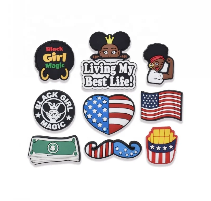 Free Shipping10Pcs USA American Flag Shoe Charms BLM Shoe Decoration fits for Shoes & Wristband Bracelet  Girls Boys Party Gifts