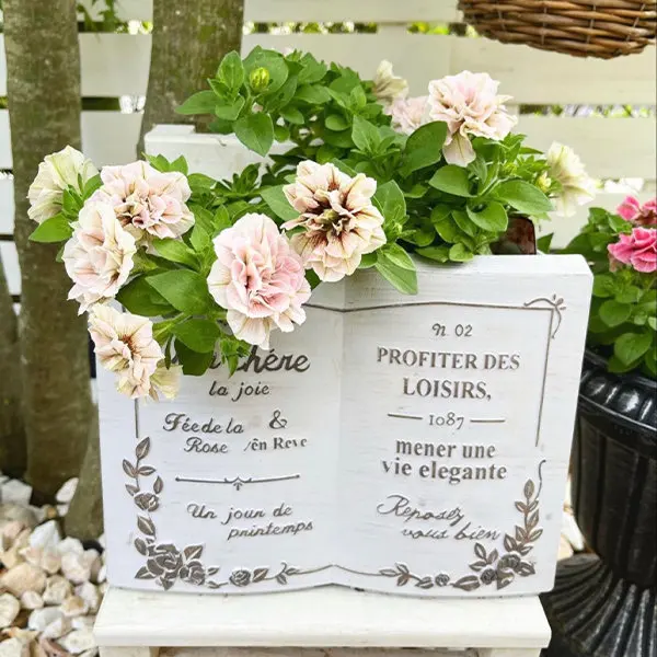 Custom Resin French Book Inspired Planter Flower Vase Pots for Plant Garden Decor White Plant Pots Wholesale