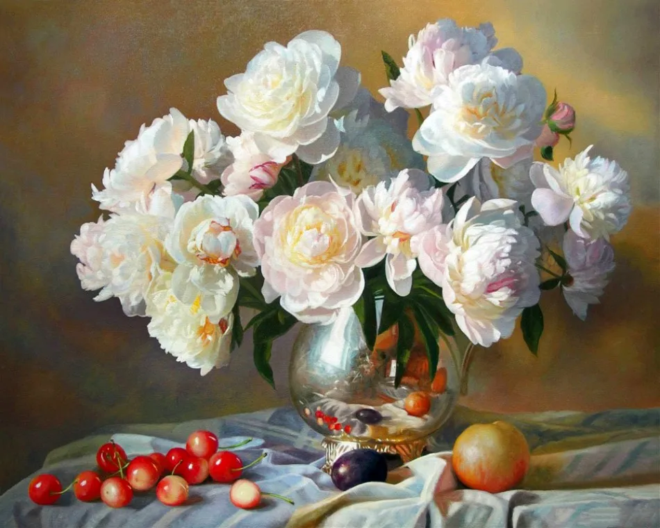 DIY Framed Oil painting by number kits on canvas  flower and fruit picture painting paint by number for wall decor