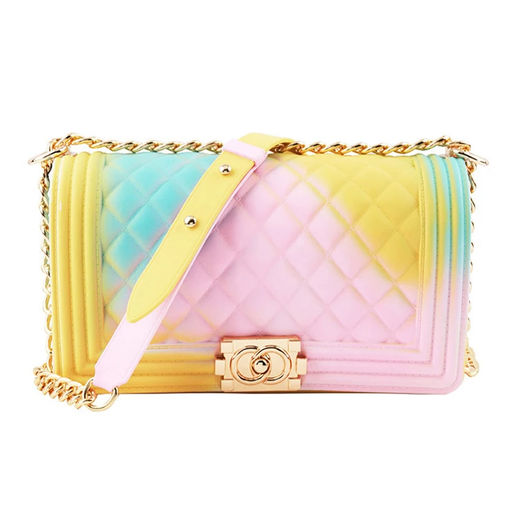 
2020 wholesale girls colorful jelly purse crossbody bag trendy lady hand bag rainbow pvc jelly candy luxury bags women handbags 