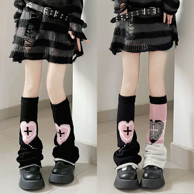 Y2K Japanese Leg Warmer Wearing Both Front and Back Spicy Girls Loose Socks Funny and Warm JK Leg WarmerF