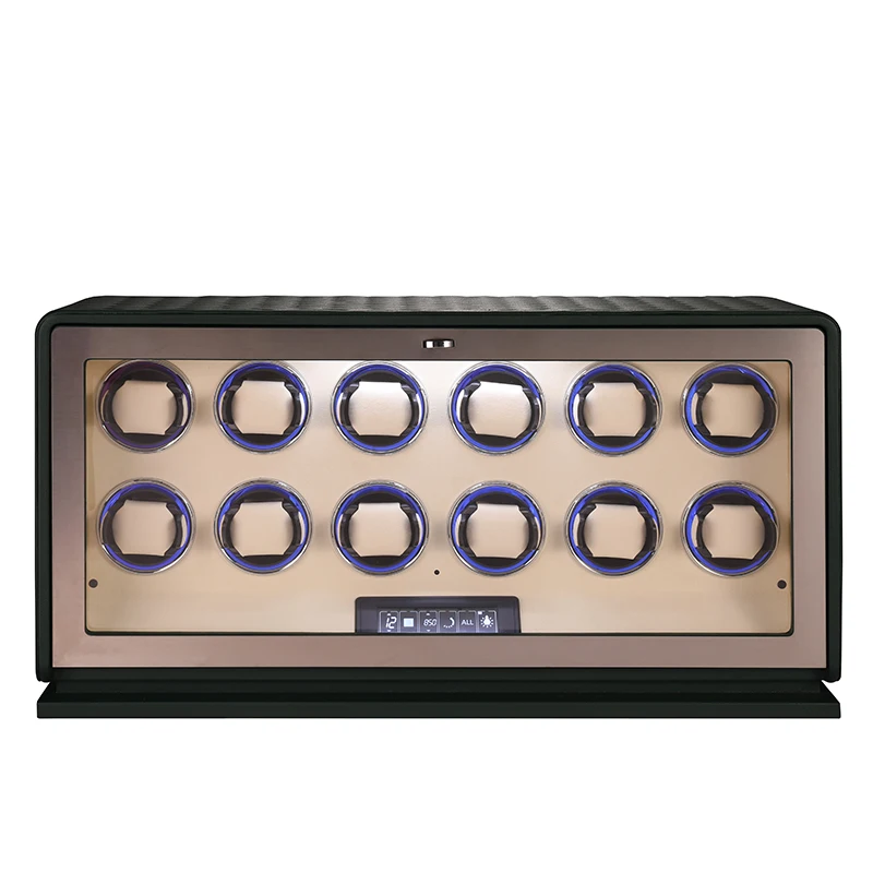 Embers 2024 New Leather Watch Winder 12 slots Black Green Orange LED light Touch Screen Control